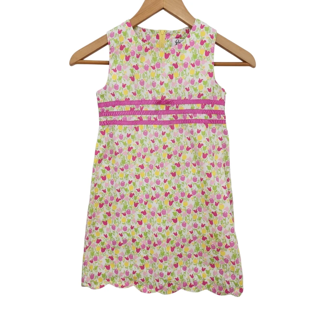 Lilly Pulitzer Tulip Floral Vintage Dress Sz‎ 6X Girls Pink Green Yellow